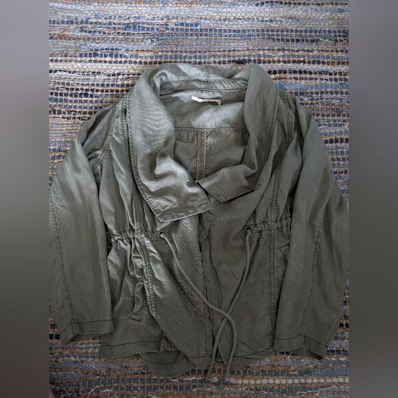 Olive Green Jacket Pistachio Green Tencel Drape M Mid Length Cyber Grunge - Picture 2 of 5